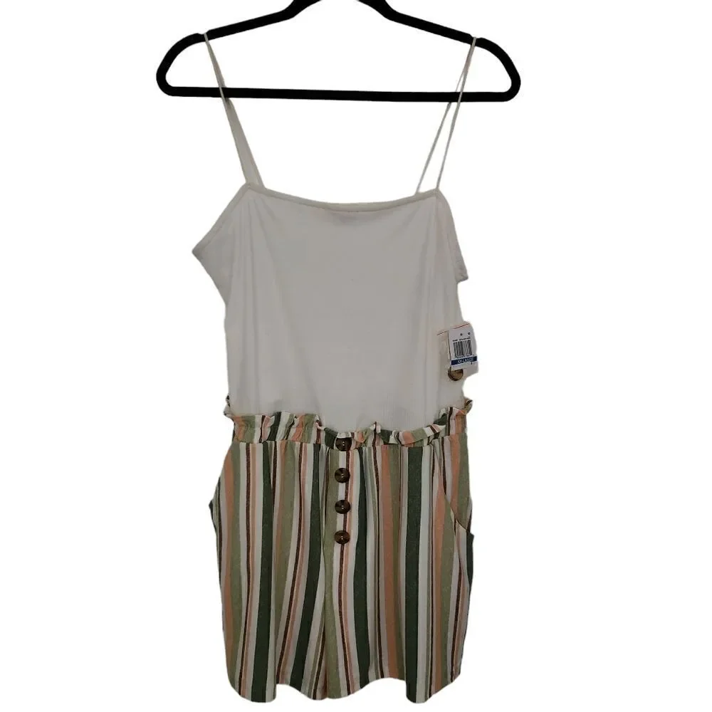 Ultra Flirt Womens Juniors Paperbag Waist Striped Romper Shorts Size XXL